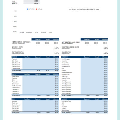 A blank personal financial statement template.