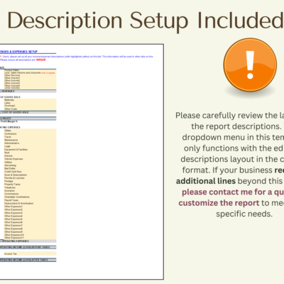 Description setup: report descriptions can be edited within the current layout. Businesses that need more lines can ask for a quote to customize the report.