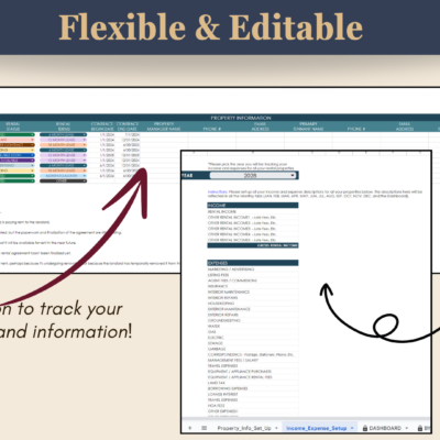 A central place to track property status and information, and to edit the rental income and expense descriptions.