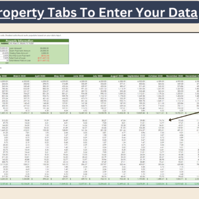 10 property tabs to enter income and expenses, one for each property.