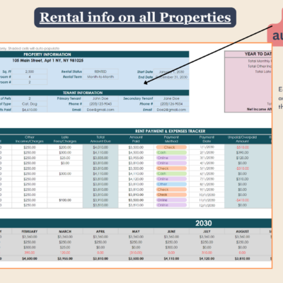 209 Each property's information table fills in from the property information tab.