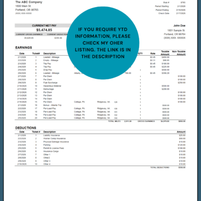This statement does not include year-to-date information. A version with year-to-date totals is a separate listing linked in the description.