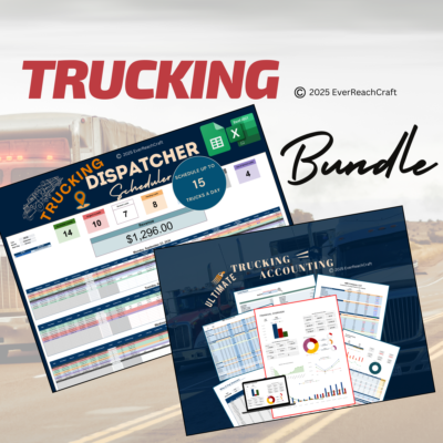 Trucking bundle: the trucking dispatcher scheduler for up to 15 trucks a day and Ultimate Trucking Accounting. Excel and Google Sheets.