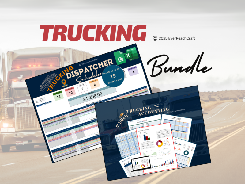 Trucking bundle: the trucking dispatcher scheduler for up to 15 trucks a day and Ultimate Trucking Accounting. Excel and Google Sheets.