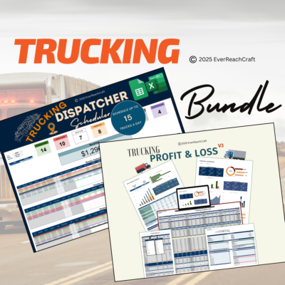 Trucking bundle: the trucking dispatcher scheduler for up to 15 trucks a day and Trucking Profit and Loss V3. Excel and Google Sheets.