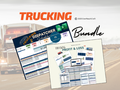 Trucking bundle: the trucking dispatcher scheduler for up to 15 trucks a day and Trucking Profit and Loss V3. Excel and Google Sheets.