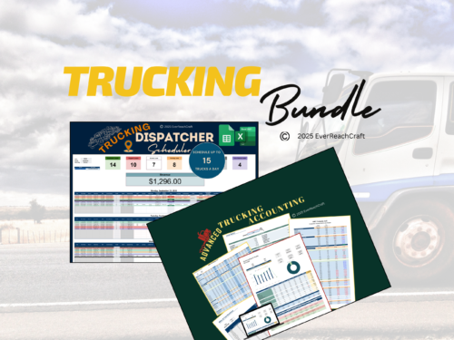 Trucking bundle: the trucking dispatcher scheduler for up to 15 trucks a day and Advanced Trucking Accounting. Excel and Google Sheets.