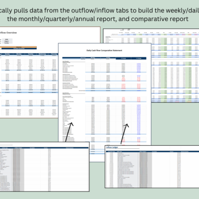 309 The outflow and inflow ledgers feed the weekly and daily report, the monthly, quarterly and annual report, and the comparative report automatically.
