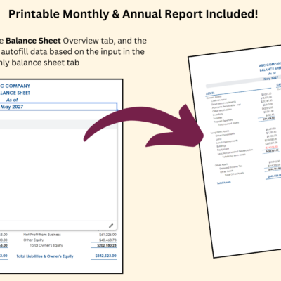 316 Printable balance sheet: choose a month and the report fills in from the monthly balance sheet tab.