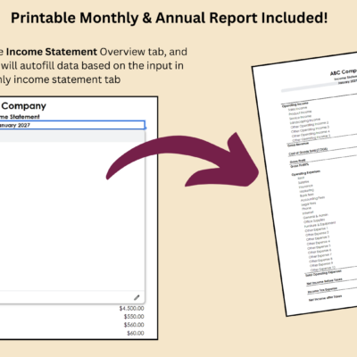 320 Printable income statement: choose a month or year to date and the report fills in from the monthly income statement tab.