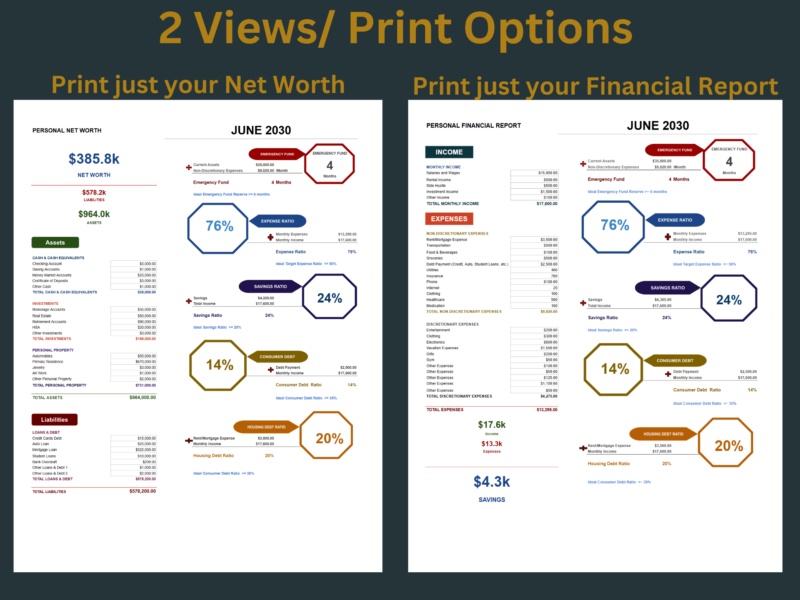 35 Two print options: print just the net worth, or just the financial report.