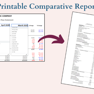 361 Printable comparative cash flow report: pick any two months to compare.