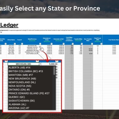 IFTA ledger: select any state or province from the drop-down list for each trip.