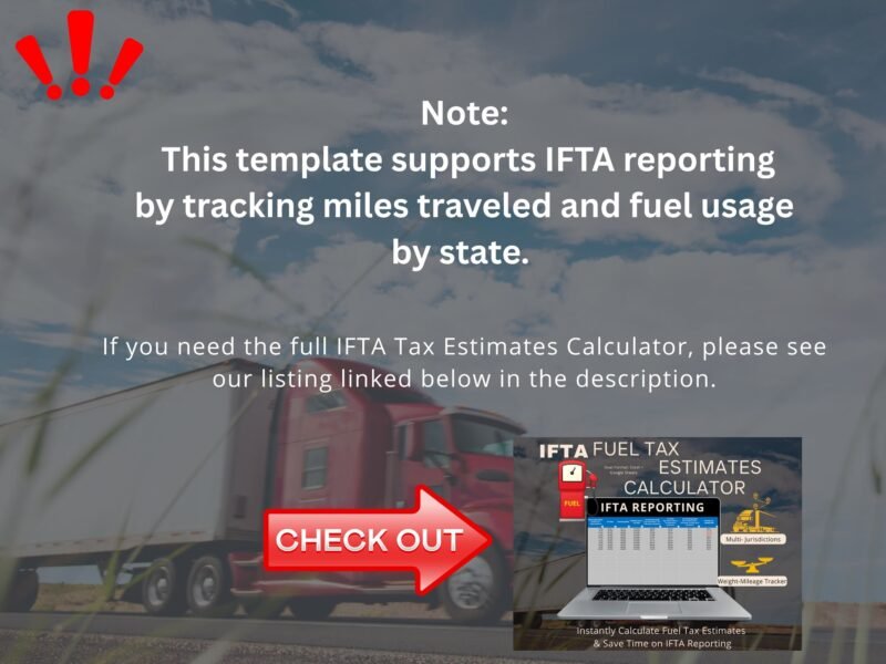 42 Note: this template supports IFTA reporting by tracking miles and fuel by state. The separate IFTA fuel tax estimates calculator is linked in the description.