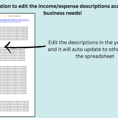 44 Income and expense description setup: edit the descriptions in the yellow cells and they update throughout the spreadsheet.