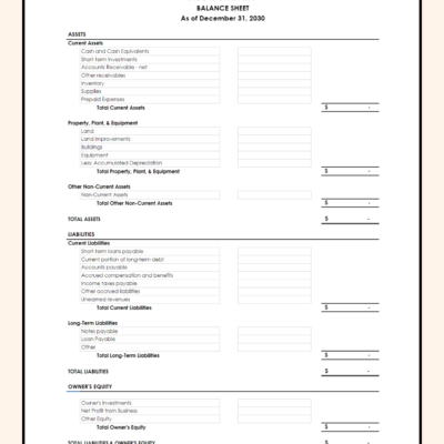 55 A blank balance sheet template.