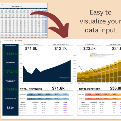 Monthly profit and loss entries feed the profit and loss dashboard.
