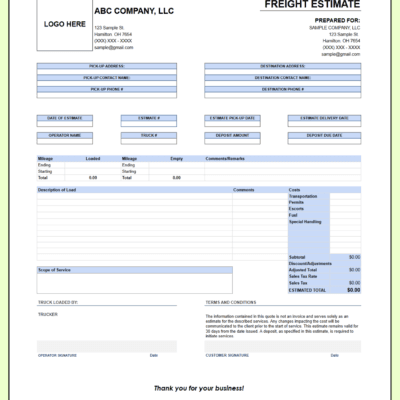 67 A blank freight estimate template with a logo space.