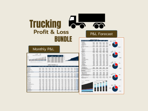 Trucking profit and loss bundle: a monthly profit and loss with charts, and a profit and loss forecast with charts for a sample trucking company.
