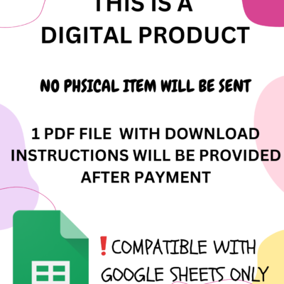 This is a digital product; no physical item is sent. One PDF with download instructions is provided after payment. Works with Google Sheets only.
