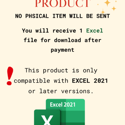 This is a digital product; no physical item is sent. You receive 1 Excel file after payment. It works only with Excel 2021 or later.