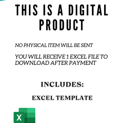 This is a digital product; no physical item is sent. You receive 1 Excel file to download after payment. Excel template.