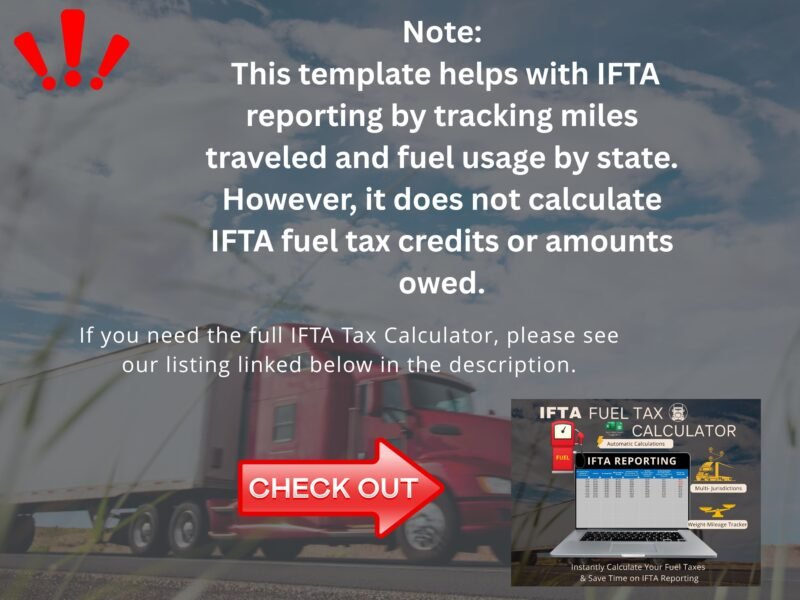 Note: this template helps with IFTA reporting by tracking miles and fuel by state, but does not calculate IFTA fuel tax credits or amounts owed. The separate IFTA fuel tax calculator is linked in the description.