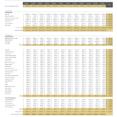Screenshot 2025-02-27 105156 Monthly cash flow in gold for a sample company, for the full year.