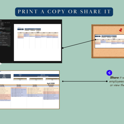Print the schedule, or share it so employees can view their shifts.