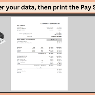 Enter your data, then print the pay stub.