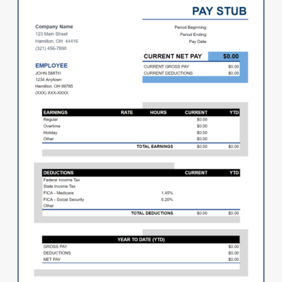 284 A blank pay stub template.