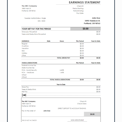 451 A blank earnings statement template ready to fill in.