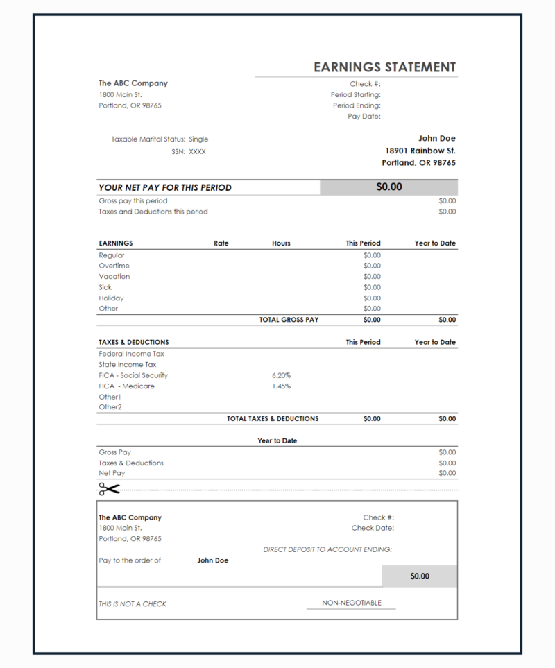 451 A blank earnings statement template ready to fill in.
