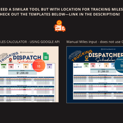 Similar schedulers that track miles by location are separate listings: the auto miles calculator using the Google API, and the manual miles dispatcher.