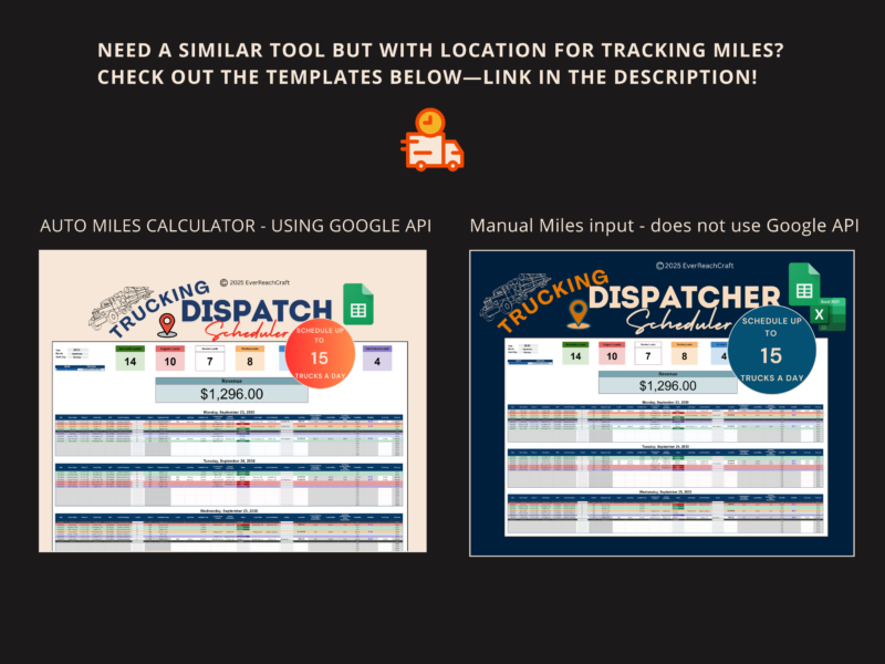 Similar schedulers that track miles by location are separate listings: the auto miles calculator using the Google API, and the manual miles dispatcher.