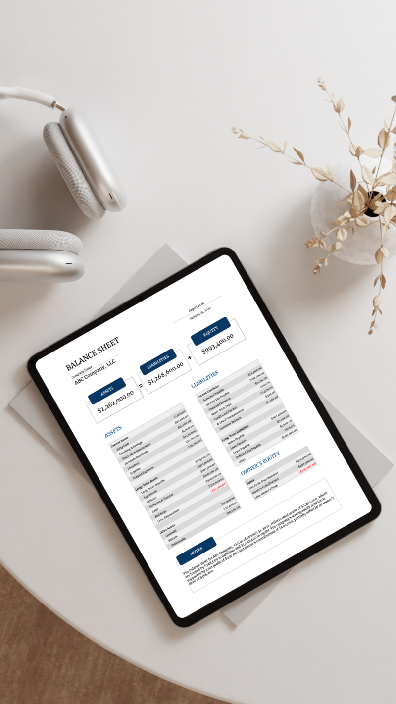 White Minimalist Clothes Tablet Mockup Instagram Story A tablet on a table showing the balance sheet.