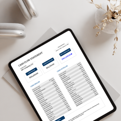 White Minimalist Clothes Tablet Mockup Instagram Story A tablet on a table showing the cash flow statement.