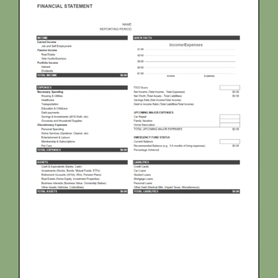 142 A blank personal financial statement template ready to fill in.