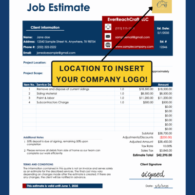 15 The job estimate's logo spot, where your company logo goes.
