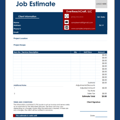 16 A blank job estimate template ready to fill in.