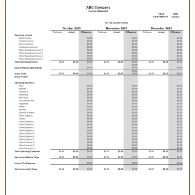 173 copy A blank quarterly income projection template ready to fill in.