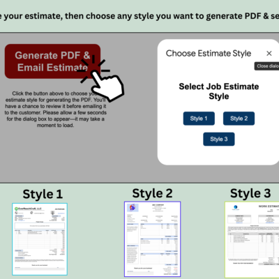 2 Create an estimate, then choose style 1, 2 or 3 to create the PDF and email it.