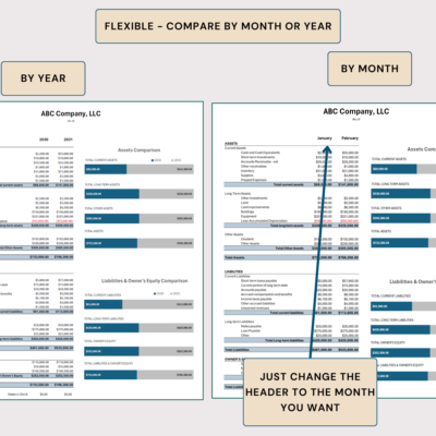 213 The balance sheet comparison with bar charts works by year or by month; change the header to the month you want.