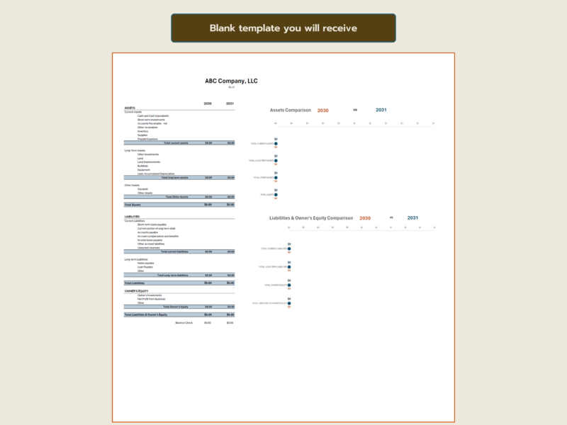The blank balance sheet comparison template you receive.