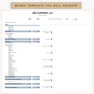The blank profit and loss comparison template you receive.