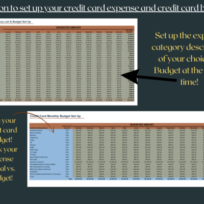 267 Set up expense categories and a monthly budget for each, and a monthly budget for each credit card, to track actual against budget.