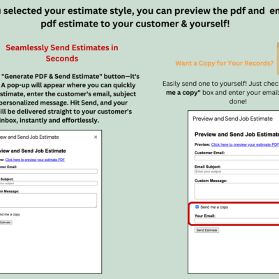 3 After choosing a style, preview the PDF and email it to your customer and to yourself; tick Send me a copy and enter your email to get your own copy.