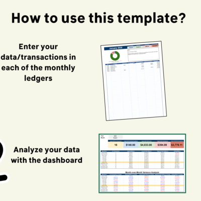 How to use it: enter transactions in each monthly ledger, then analyze them with the dashboard.