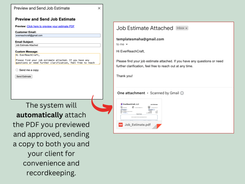 5 The previewed PDF is attached to the email automatically and sent to both you and your client.