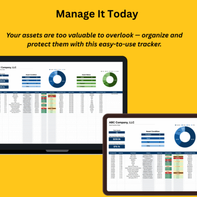 The asset inventory tracker shown on a laptop and tablet.